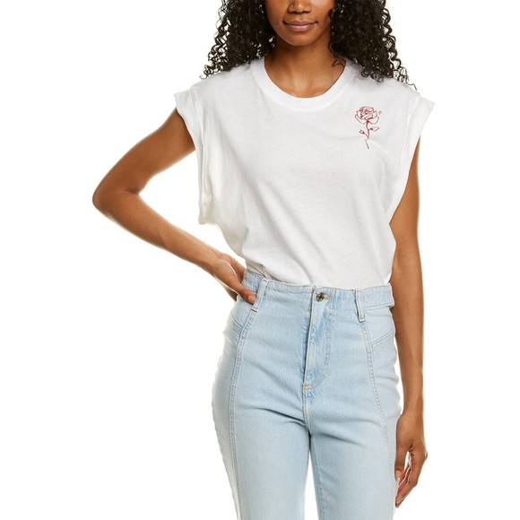 Free People NWT Go To Graphic Bodysuit Short Open Sleeves Rose White XS New - Picture 1 of 12